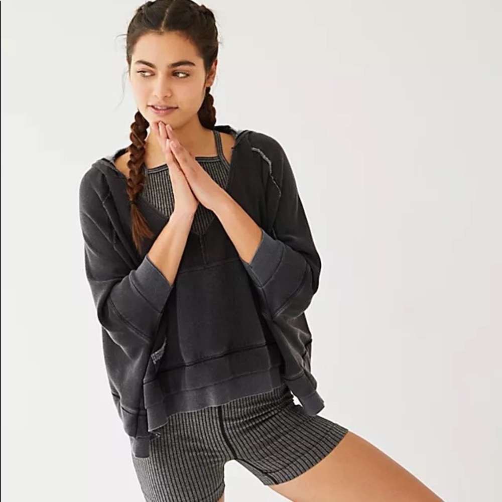 Free People Washed Black Hoodie Sweater